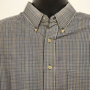David Taylor Men’s Long Sleeve Navy Blue And White Plaid Button Down Shirt